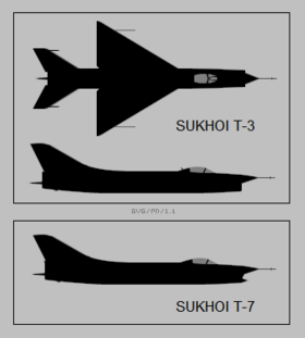 موسوعة طائرات السوخوي 280px-Sukhoi_T-3_and_T-7_silhouettes