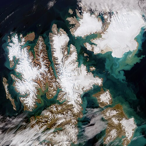Satellite photo of Svalbard made by Copernicus Sentinel-2 mission, August 2022