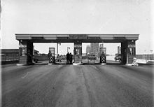 Northbound view of toll gates, 1933 Sydney Harbour Bridge toll gates, 1933.jpg