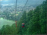 Teleferik çalışırken El Filón'dan Amatitlán Gölü ve Amatitlán'ın görünümü.