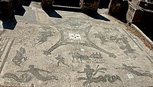 The Coachmen mosaic that gave the name to the baths Terme dei Cisiarii Ostia Antica 2006-09-08 n1.jpg