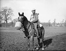 A mounted corporal of the Household Cavalry Regiment wearing a gas mask, Windsor, 1939 The British Army in the United Kingdom 1939-45 H1050.jpg