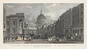 Thumbnail for File:The Post Office, St. Paul's Cathedral, and Bull &amp; Mouth Inn, London in 1829 G J Emblem after Thomas Allom.jpg