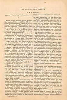 The Rise of Silas Lapham first appeared as a serialized novel in The Century Magazine beginning in its November 1884 issue. The Rise of Silas Lapham in The Century Magazine, November 1884.jpg
