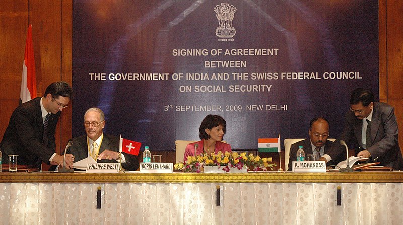 File:The Secretary, Ministry of Overseas Indian Affairs Mr. K. Mohandas and the Ambassador of the Swiss Confederation in India, Mr. Philippe Welti signing an Agreement on Social Security, between India and Switzerland.jpg