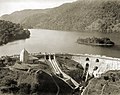 The dam by the Bhimtal Lake and the Bhim temple at Bhimtal, 1895.