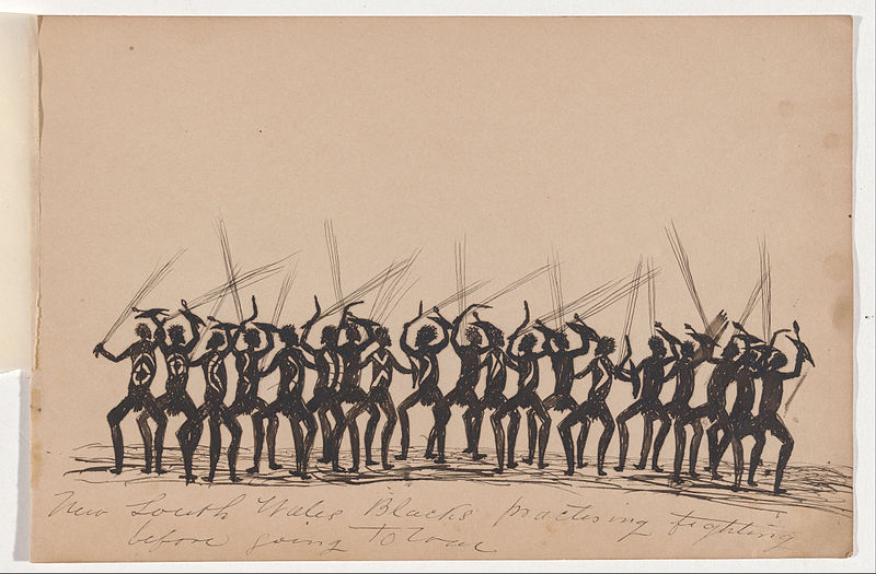 File:Tommy McRAE - Kwatkwat people - New South Wales Blacks practising fighting before going to war-Sketchbook of Aboriginal activities - Google Art Project.jpg