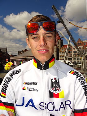 Nils Politt lors du départ de la 3e étape du Triptyque des Monts et Châteaux 2015 à Tournai.