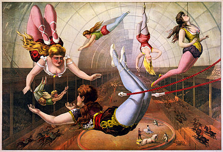 Trapeze artists, in lithograph by Calvert Litho. Co., 1890