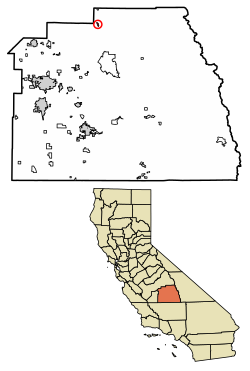 Location of Hartland in Tulare County, California.