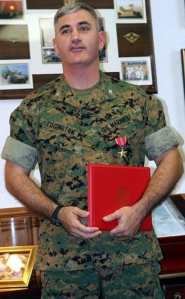 Marine Col. Richard E. Edgington after being awarded a Bronze Star
