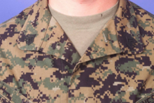 The collar of an MCCUU, being worn by a U.S. Marine sergeant in 2002 USMC woodland MCCUU collar, 2002.png