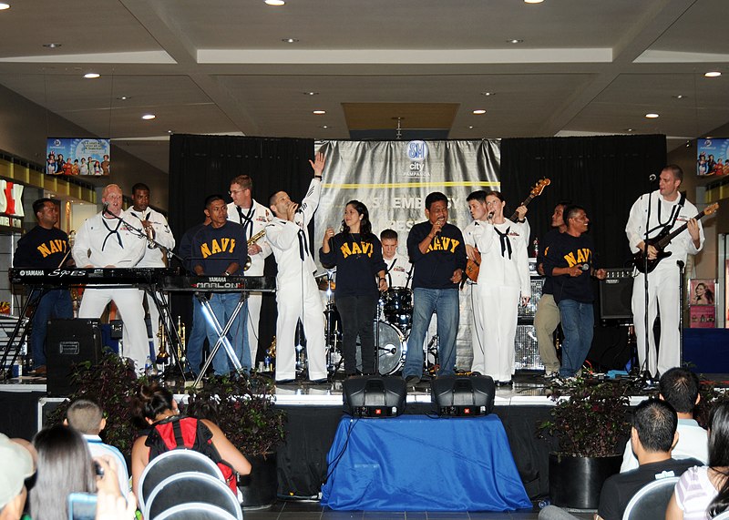 File:US Navy 101018-N-7783B-019 The U.S. 7th Fleet band, Orient Express, and the Philippine Navy band perform together during a free show at the SM City.jpg