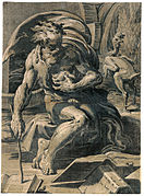 Diogenes, rytina Ugo da Carpi z originálu Parmigianino, ca.  1524-1529.