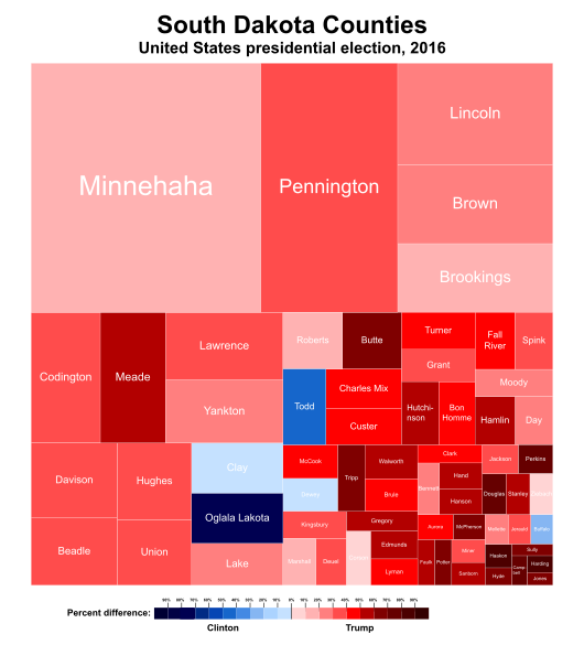 Treemap of the popular vote by county. United States presidential election in South Dakota, 2016.svg