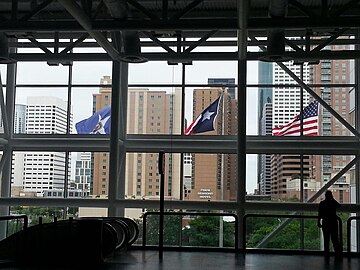 A view of downtown Houston from inside the George R. Brown Convention Center