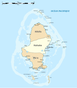 Map of Wallis Island showing the 3 districts:Hahake is located in the middle