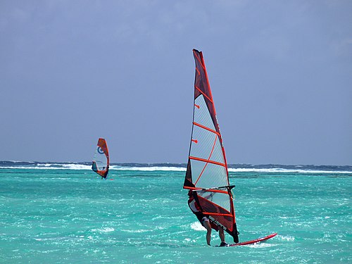 Wind surfers on Bonaire, Dutch Antilles