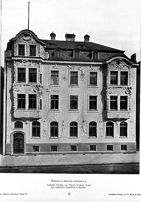 Wohnhaus in München Arcisstrasse 4 Architekt Friedrich von Thiersch, Professor an der kgl techn. Hochschule München