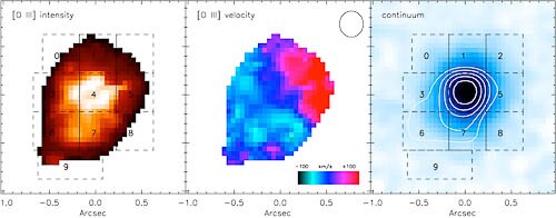 File:-O III- intensity, narrow -O III- velocity map, and line-free continuum image (geminiann10006b).tiff