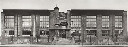 Postcard photo of Glasgow School of Art in the 1920s as designed by Charles Rennie Macintosh