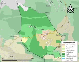 Barevná mapa znázorňující využití půdy.