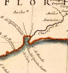 As interpreted from the 1670 translation of the de Soto narrative into French by Pierre Richelet, the Chucagua River, was believed to be the Mississippi. La Salle named Checagou, the transliterated from Spanish, as the gateway to the River of de Soto. 1674 Jaillot Map with Chucagua.png