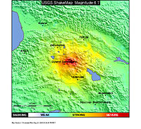 Распределение интенсивности землетрясения по Армении