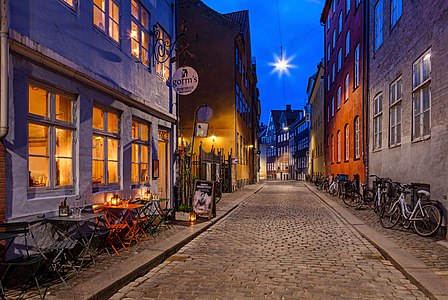 Magstræde street in evening, Copenhagen, Denmark.