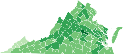 Election turnout by county:

30-40%
40-50%
50-60%
60-70%
70-80% 2021 Virginia gubernatorial election turnout map by county.svg