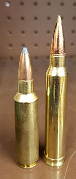 The .300 Winchester Short Magnum demonstrates the accuracy of its name when compared to the .300 Winchester Magnum. 300 WM and WSM.jpg