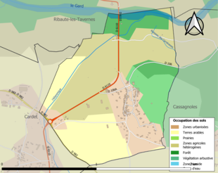 Barevná mapa znázorňující využití půdy.