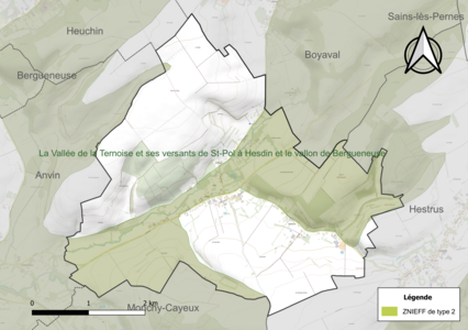 Carte de la ZNIEFF de type 2 sur la commune.