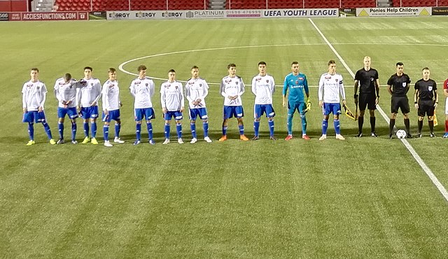 Basel Under-19s line up prior to their UEFA Youth League match away to Hamilton Accies, 2018.
