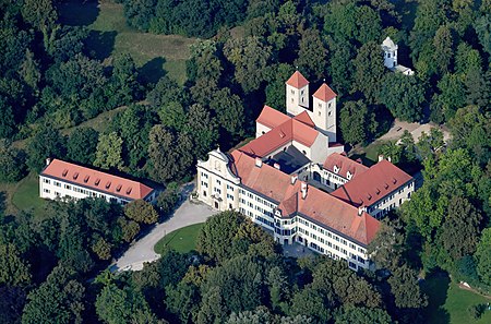 Aerial image of the Prüfening Abbey (view from the southwest)
