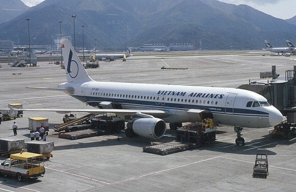 Vietnam Airlines Airbus A320-200 at Hong Kong International Airport in 1999.