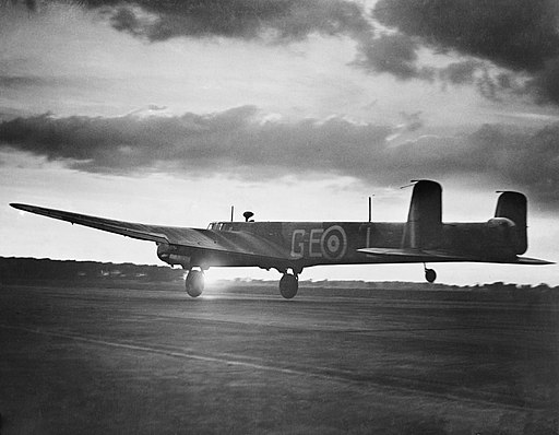 An Armstrong Whitworth Whitley Mk V of No. 58 Squadron RAF takes off on a night sortie from Linton-on-Ouse, Yorkshire, June 1942. CH251