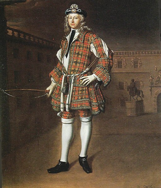 Original Royal Company of Archers uniform tunic and short trews as worn by Archibald Grant of Monymusk, painted 1715 by Richard Waitt