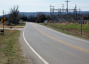 Butterfield Overland Mail Route near Greenland, Washington County, Arkansas, in March 2011 Arkansas Highway 265 in west Greenland.JPG