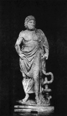 A statue of Asclepius, the Greek god of healing Asclepius - Project Gutenberg eText 21325.png