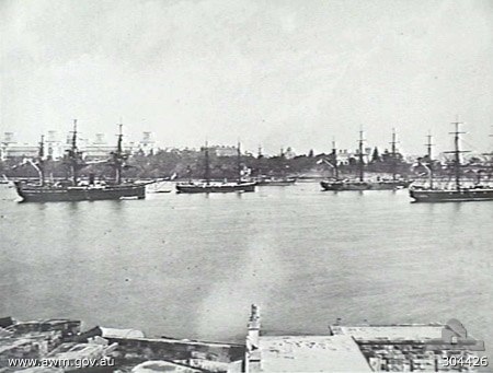 Royal Navy squadron on the Australia Station moored in Sydney in 1880