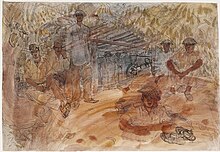Battle of Arakan, 1943. 31st (Jammu) Mountain Battery in position in the Langchaung area (from the collections of the Imperial War Museums) Battle of Arakan, 1943- a Jammu State Mountain Battery in Position in the Langchaung Area Art.IWMARTLD3162.jpg
