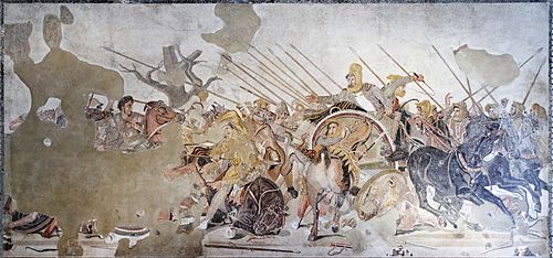 The Alexander Mosaic showing the Battle of Issus; a Roman copy of a Hellenistic painting, c. 100 BC Battle of Issos MAN Napoli Inv10020 n01.jpg