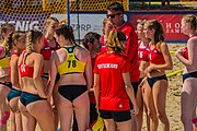 Deutsch: Beachhandball U-17-Europameisterschaften 2019 (Beach handball Euro); Tag 2: 28. Juni – Mädchen, Hauptrundengruppe I, Ungarn-Deutschland 2:1 (16:18, 23:11, 9:8) English: 2019 Women's Ech Beach Handball 17; Day 2: 28 June 2019 – Girls Main Round Group I – Hungary Vs. Germany 2:1 (16:18, 23:11, 9:8)