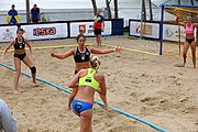 Deutsch: Beachhandball Europameisterschaften 2019 (Beach handball Euro); Tag 3: 4. Juli 2019 – Frauen, Hauptrunde Gruppe II, Ukraine-Italien 2:0 (20:16, 20:16) English: Beach handball Euro; Day 3: 4 July 2019 – Women Main Round Group II – Ukraine-Italy 2:0 (20:16, 20:16)