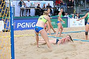 Deutsch: Beachhandball Europameisterschaften 2019 (Beach handball Euro); Tag 2: 3. Juli 2019 – Frauen, Vorrunde Gruppe D, Ukraine-Deutschland 2:0 (23:22, 32:24) English: Beach handball Euro; Day 2: 3 July 2019 – Women Preliminary Round Group D – Ukraine-Germany 2:0 (23:22, 32:24)