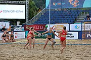 Deutsch: Beachhandball Europameisterschaften 2019 (Beach handball Euro); Tag 5: 6. Juli 2019 – Frauen, Halbfinale, Kroatien-Dänemark 1:2 (12:19, 17:10, 4:7) English: Beach handball Euro; Day 5: 6 July 2019 – Semifinal Men – Croatia-Denmark 1:2 (12:19, 17:10, 4:7)