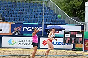 Deutsch: Beachhandball Europameisterschaften 2019 (Beach handball Euro); Tag 5: 6. Juli 2019 – Frauen, Halbfinale, Kroatien-Dänemark 1:2 (12:19, 17:10, 4:7) English: Beach handball Euro; Day 5: 6 July 2019 – Semifinal Men – Croatia-Denmark 1:2 (12:19, 17:10, 4:7)