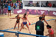 Deutsch: Beachhandball bei den Olympischen Jugendspielen 2018; Tag 5, 10. November 2018; Mädchen, Hauptrunde - Chinese Taipei (Taiwan)-Niederlande 1:2 English: Beach handball at the 2018 Summer Youth Olympics at 11 October 2018 – Girls Main Round – Chinese Taipei (Taiwan)-Netherlands 1:2