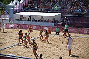 Deutsch: Beachhandball bei den Olympischen Jugendspielen 2018; Tag 4, 10. Oktober 2018; Mädchen, Vorrunde, Gruppe A - Ungarn-Chinese Taipei (Taiwan) 2:0 English: Beach handball at the 2018 Summer Youth Olympics at 10 October 2018 – Girls Preliminary Round Group A‎ – Hungary-Chinese Taipei 2:0